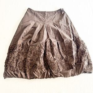 Marly’s 1981 Vintage Brown Ruffled Applique Border Skirt Knee Length Size 8